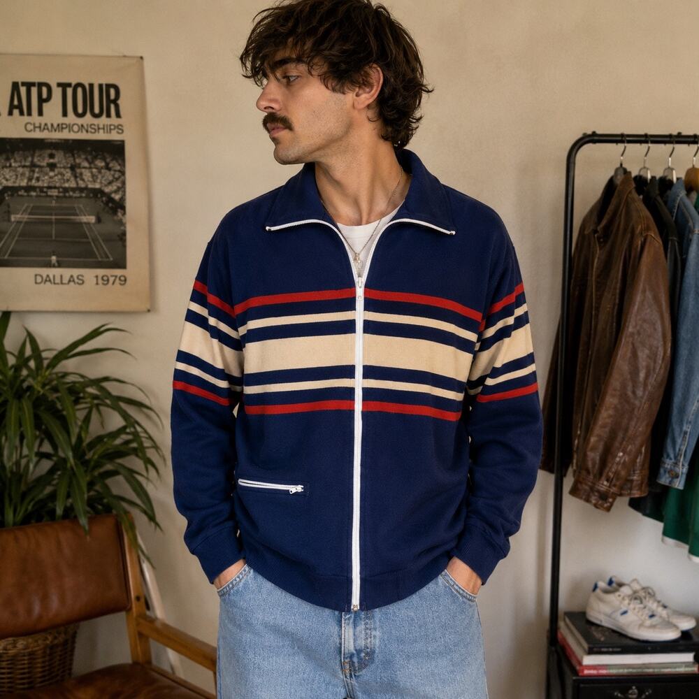 Vintage JCPenney Tennis Apparel Track Jacket Large Made in Japan Retro 70s